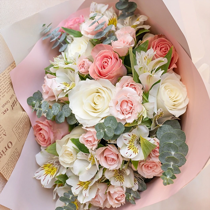 Cariño Ramo de Rosas Rosa y Blancas