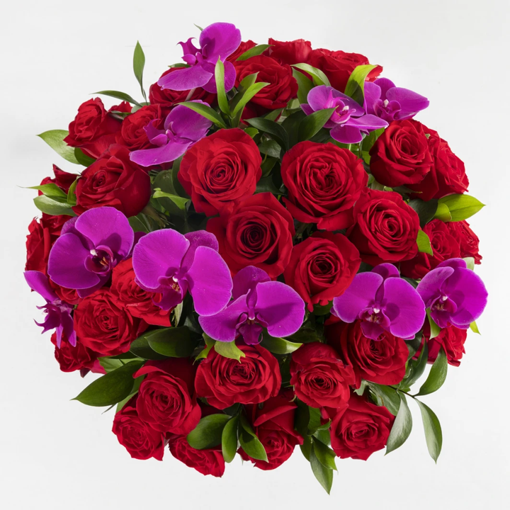 Instante Arreglo de Rosas Rojas y Orquídeas