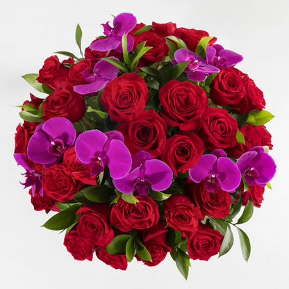 Instante Arreglo de Rosas Rojas y Orquídeas