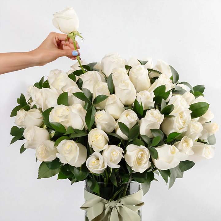 50 Rosas Blancas en jarrón