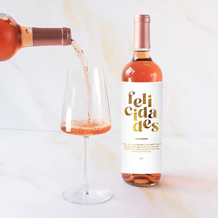 Vino Personalizado Rosado con Etiqueta "Felicidades"