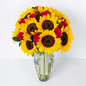 12 Rosas rojas con girasoles en jarron
