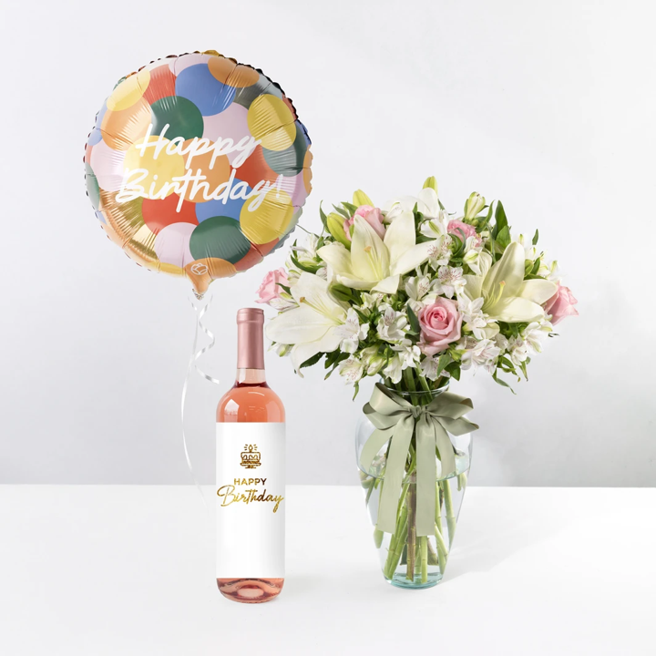 Kit cumpleañero con Vino Rosado Personalizado